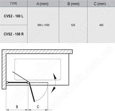Штора для Ванны Ravak CVS2-100 L Transparent (7QLA0C00Z1)