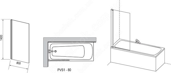 Штора для Ванны Ravak PVS1-80 Transparent (79840C00Z1)