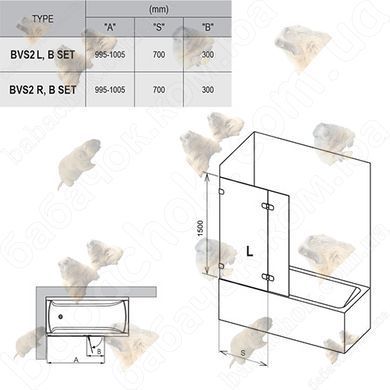 Штора для Ванны Ravak BVS2-100 L Transparent (7ULA0A00Z1)