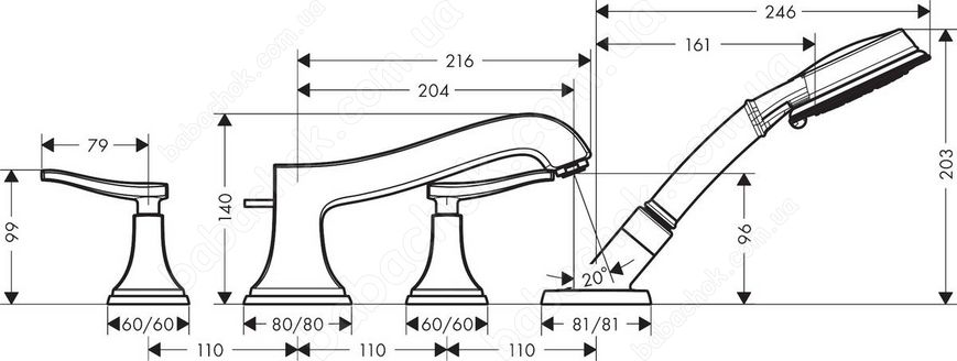 Врізний Змішувач на Борт Ванни Hansgrohe Metropol Classic (31441000)