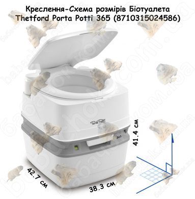 Креслення-Схема розмірів Біотуалета Thetford Porta Potti 365 (8710315024586)
