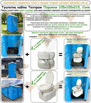Про можливість додаткового комплектування Туалетної кабіни Техпром Порожня 105x105x215 Синя портативною автономною пластиковою сантехнікою