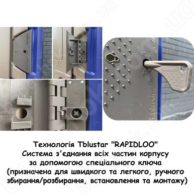 Технологія T blustar "RAPIDLOO": система з'єднання всіх частин корпусу за допомогою спеціального ключа (призначена для швидкого та легкого, ручного збирання/розбирання, встановлення та монтажу)