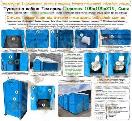 Туалетная кабина Техпром Пустая 105x105x215, Синяя