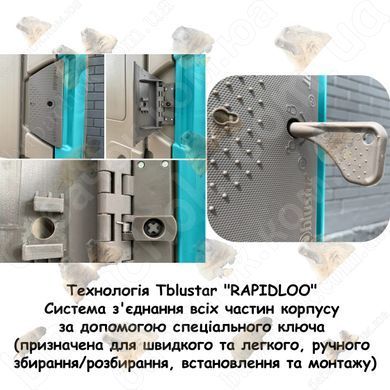 Технологія T blustar "RAPIDLOO": система з'єднання всіх частин корпусу за допомогою спеціального ключа (призначена для швидкого та легкого, ручного збирання/розбирання, встановлення та монтажу)
