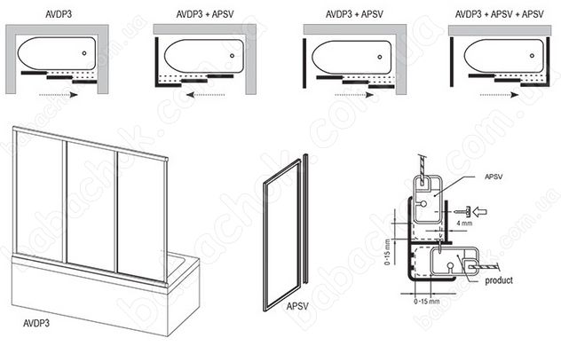 Нерухома Бічна Стінка Ravak APSV-70 Transparent (95010U02Z1)