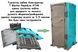 Туалетна кабіна T Blustar RapidLoo STAR (verde tiffany v07) в розібраному та зібраному стані: бічні та задня стінки, двері, піддон, дах, накопичувальний бак для відходів, вентиляційна труба, тримач туалетного паперу