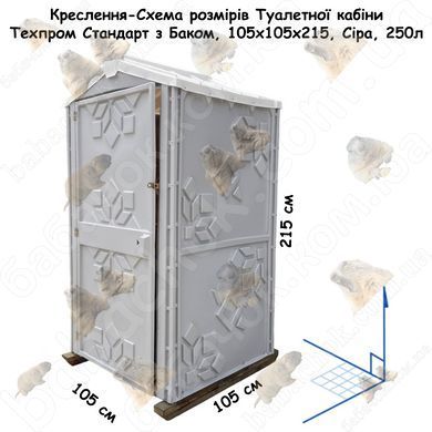 Креслення-Схема розмірів Туалетної кабіни Техпром Стандарт з Баком, 105x105x215, Сіра, 250л