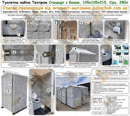 Туалетная кабина Техпром Стандарт с Баком, 105x105x215, Серая, 250л