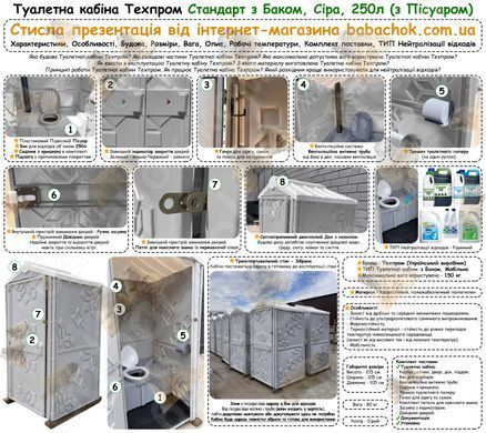 Туалетная кабина Техпром Стандарт с Баком, Серая, 250л (с Писсуаром)
