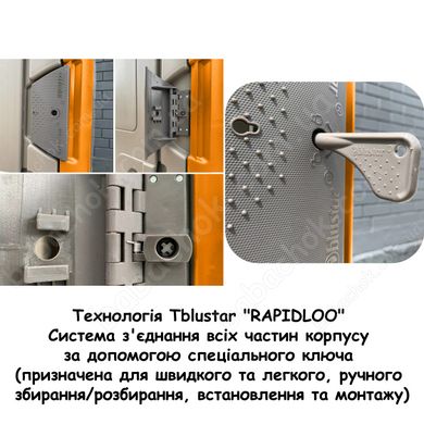 Технологія T blustar "RAPIDLOO": система з'єднання всіх частин корпусу за допомогою спеціального ключа (призначена для швидкого та легкого, ручного збирання/розбирання, встановлення та монтажу)