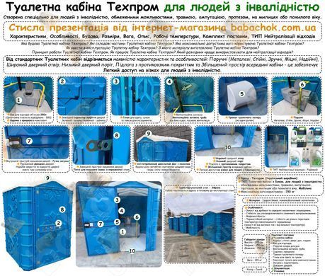 Туалетная кабина для людей с инвалидностью Техпром с Баком, Синяя, 250л