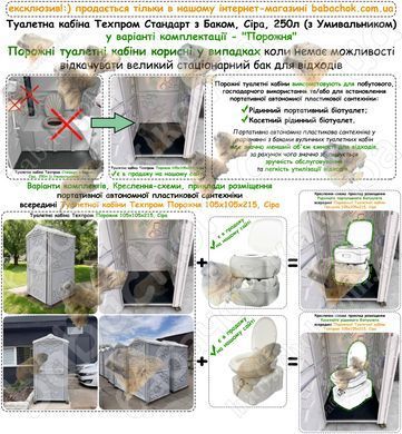 Туалетна кабіна з Умивальником (Раковина+Рукомийник 3л) Техпром Стандарт з Баком Сіра у Комплектації Порожня