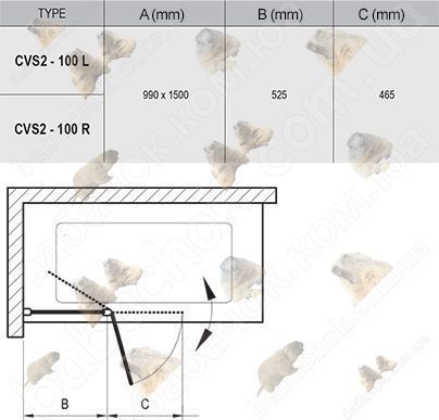 Штора для Ванны Ravak CVS2-100 R Transparent (7QRA0U00Z1)