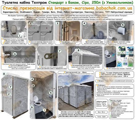 Туалетная кабина Техпром Стандарт с Баком, Серая, 250л (с Умывальником)