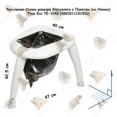 Креслення-Схема розмірів Біотуалета з Пакетом (на Ніжках) Time Eco ТЕ-1042 (4820211101510)