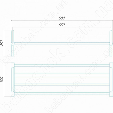 Схема розмірів Полиці-Сушарки Deffi 250x650 (ПДВ 25.65 ЕЛ)