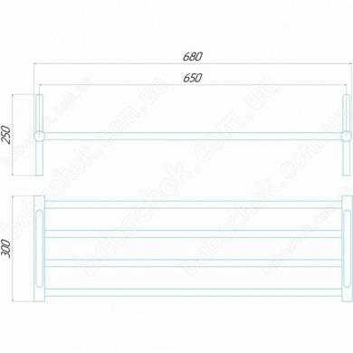 Схема розмірів Полиці-Сушарки Deffi 250x650 (ПДВ 25.65 ЕЛ)