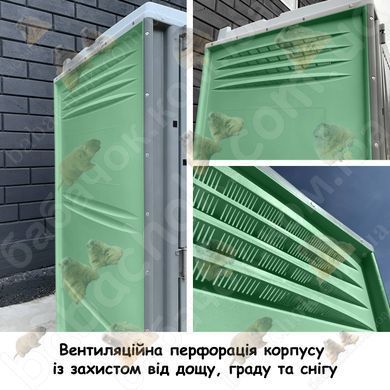 Вентиляційна перфорація корпусу з піддашоком для захисту від дощу, граду та снігу