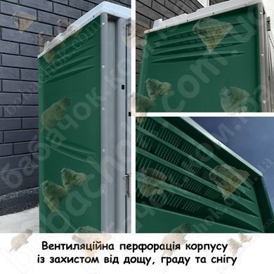 Вентиляційна перфорація корпусу з піддашоком для захисту від дощу, граду та снігу