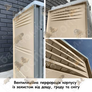 Вентиляційна перфорація корпусу з піддашоком для захисту від дощу, граду та снігу