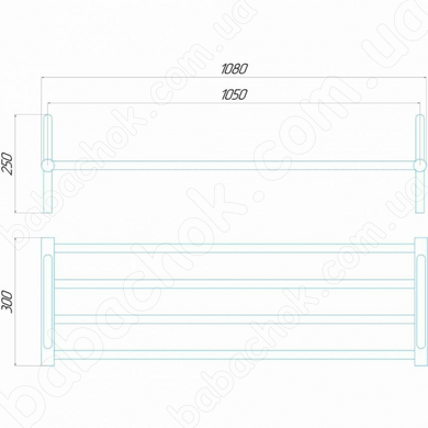 Схема розмірів Полиці-Сушарки Deffi 250x1050 (ПДВ 25.105 ЕЛ)