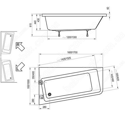 Ванна Ravak 10° 160x95 L (C831000000)