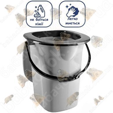 Відро-туалет Dunya Plastik 19л, Перлинно-сірий/Чорний, з Сидінням та Кришкою