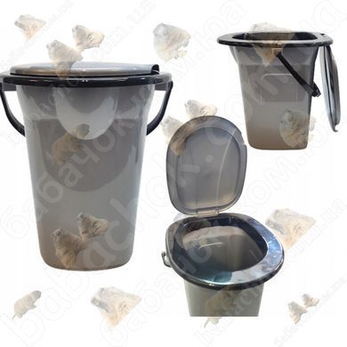 Відро-туалет Dunya Plastik 19л, Перлинно-сірий/Чорний, з Сидінням та Кришкою