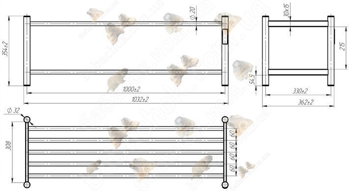 Полка-сушилка для обуви Deffi Tiffany П2 350x1000, Правое подключение, Белый