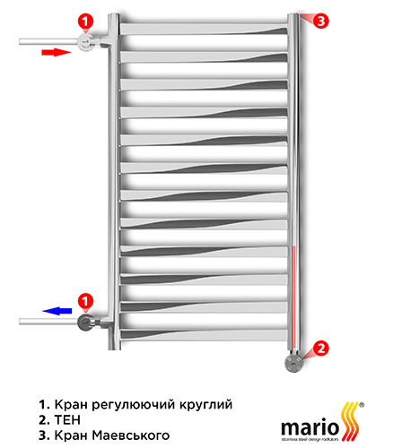 Боковой Комбинированный Полотенцесушитель Лестница с Боковым подключением к Системе Отопления